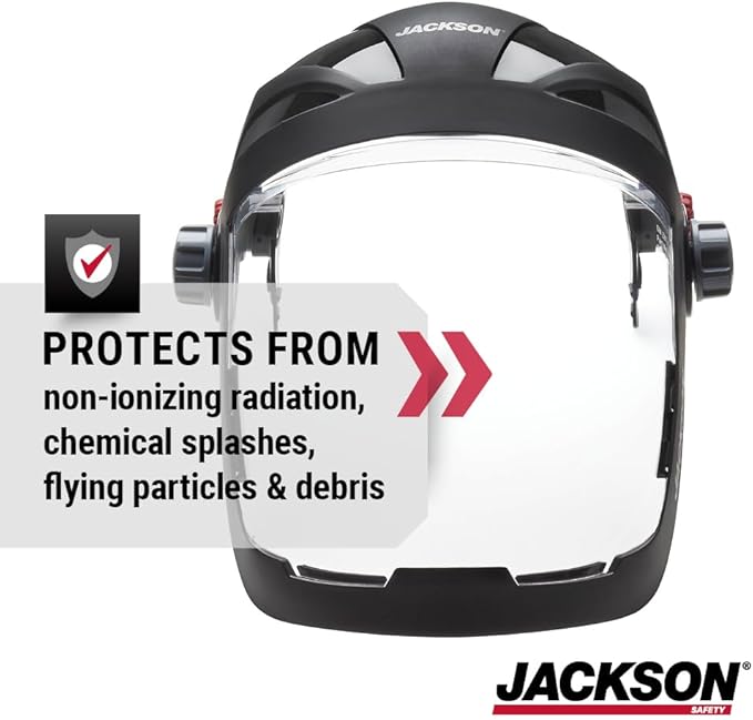 Jackson Safety QUAD 500 Face Shield - Anti-Fog Window with Chin Guard - ANSI Z87.1 & OSHA - (Multiple Styles & Headgears)
