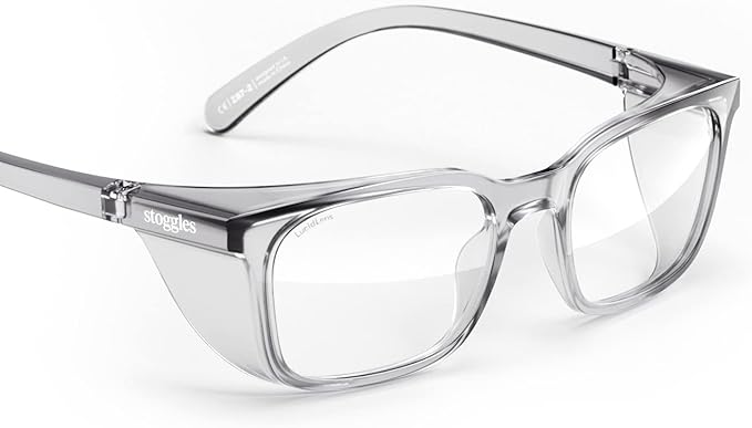 Stoggles Rectangle Z87.1 Certified Safety Glasses, Blue-Light, UV Blocking Lens, Top & Side Shield, Anti-Fog, Stylish Eyewear