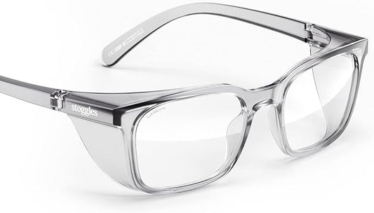 Stoggles Rectangle Z87.1 Certified Safety Glasses, Blue-Light, UV Blocking Lens, Top & Side Shield, Anti-Fog, Stylish Eyewear