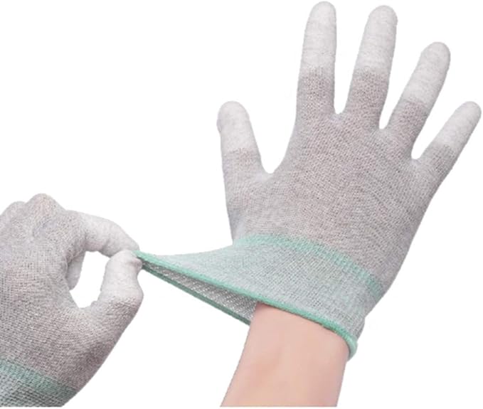 VIPER 10 Pairs Anti Static Gloves, Coated Fingertip Grey Carbon Fibers,13G ESD Safety Work Gloves