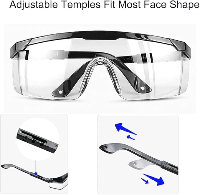 mozeeda Safety Glasses, Anti-fog Eye Protective Glasses Scratch Resistant Clear Wraparound Lenses Safety Goggles and No-Slip Grips, Adjustable Temples Lab Goggles