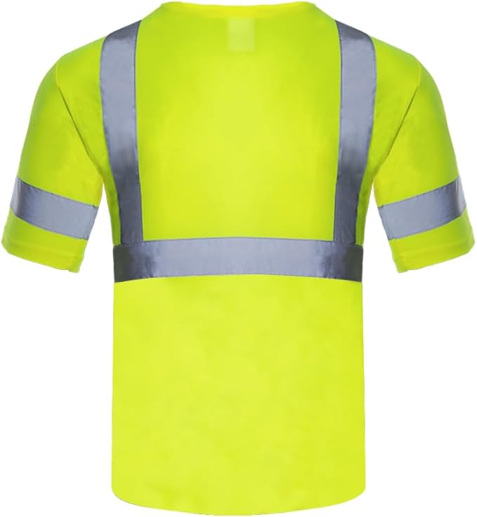 VENDACE Men's High Vis Class 3 Safety T Shirt ANSI Reflective Work Short Sleeve Shirt with Black Bottom(Yellow,L)