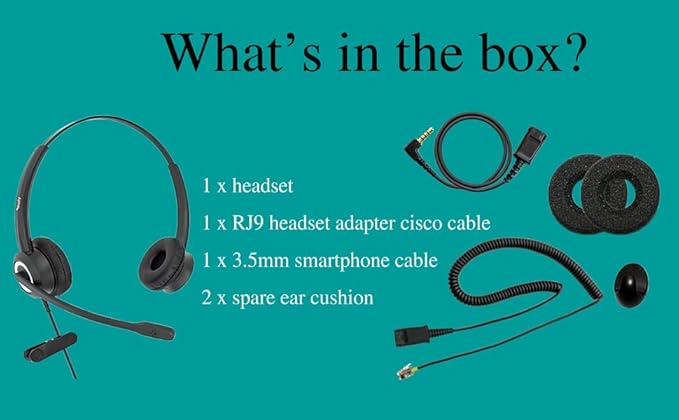 RJ9 Cisco Wired Office Phone Headset HD Voice for Cisco Phones 6851 6861 7945g 7962g 8811 8841 8845 8851 8861 8961 9951 Series Model,Plus 3.5mm Adapter for Smartphone