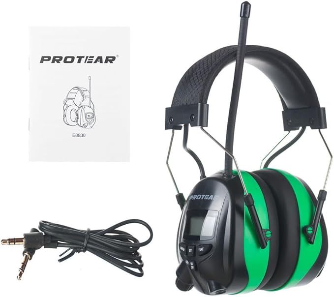 Digital AM/FM Radio Headphones 25dB NNR,Noise Reduction Safety Earmuffs,Headset Powered by AA Battery,Hearing Protection for Mowing Lawn Working Walkman(Green)