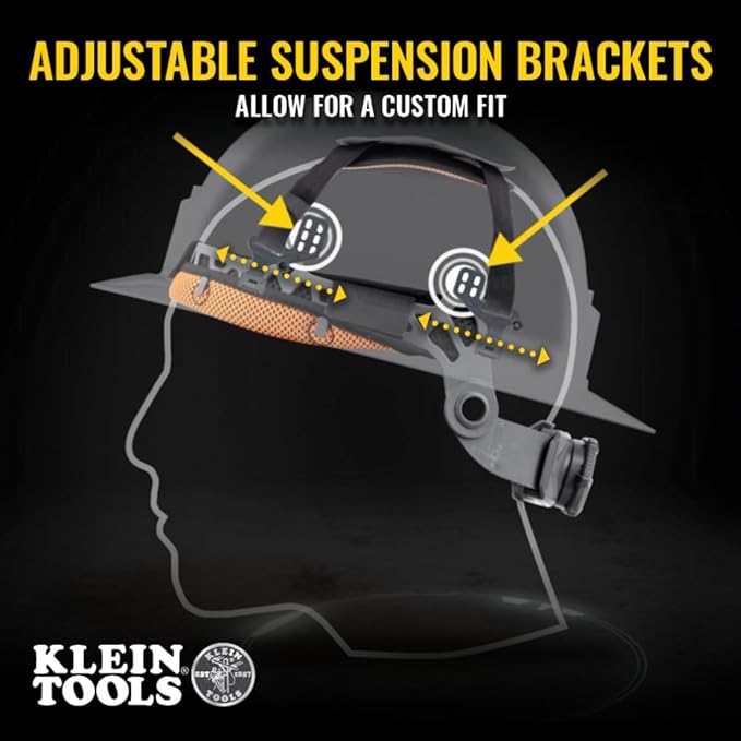 Klein Tools 60447 Hard Hat, Full Brim Class G KONSTRUCT Series Hard Hat with Rechargeable Headlamp, Sweat-Wicking Sweatband, Top Pad, Brown
