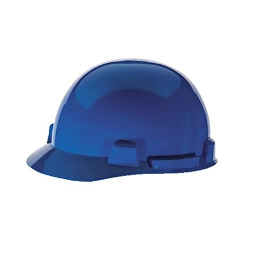 MSA 10074068 SmoothDome Cap Style Safety Hard Hat with Fas-Trac III Ratchet Suspension | Polyethylene Shell, Superior Impact Protection, Self Adjusting Crown Straps - Standard Size in Blue