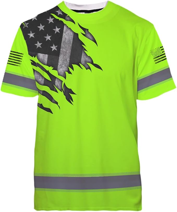 Maddly High Visibility US Flag Collection Safety Workwear Custom Name for Workers, Runners, Truckers, Patriotic