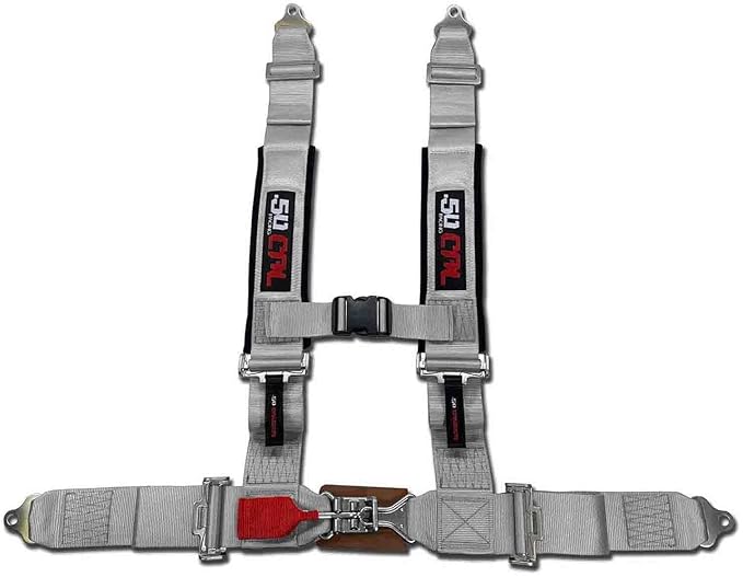 4 Point 2" Racing Harness for Bucket Seats, Quick Release Safety Belt for UTV/RZR, Adjustable Seatbelt with Mounting Hardware, Choose from 9 Colors, Secure Fit for Off-Road Vehicles, Silver, (6008A4)