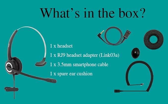 Phone Headset HD Voice Compatible Aastra Allworx AltiGen Digium IPitomy Toshiba Telephones, RJ9 & 3.5 mm Adapter Microphone Noise Cancelling