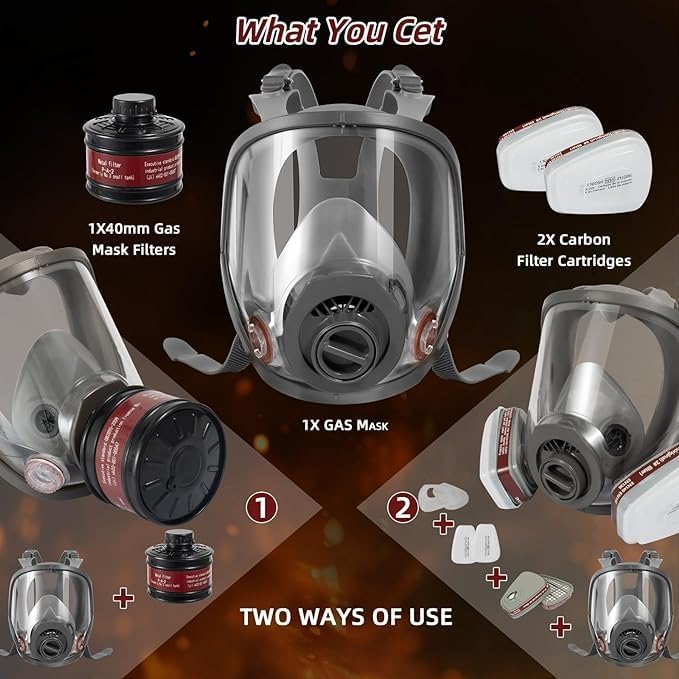 Full Face Respirator Mask, Reusable Respirator Mask with Filters，6800 Anti Fog Dust Gas Mask, for Spray Paint, Welding
