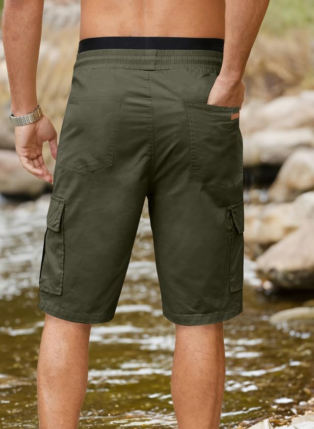 JMIERR Mens Casual Twill Cargo Shorts Cotton Drawstring Classic Cargo Stretch Short with 6 Pockets