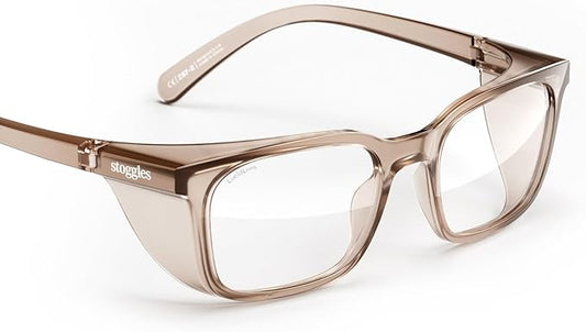 Stoggles Rectangle Z87.1 Certified Safety Glasses, Blue-Light, UV Blocking Lens, Top & Side Shield, Anti-Fog, Stylish Eyewear
