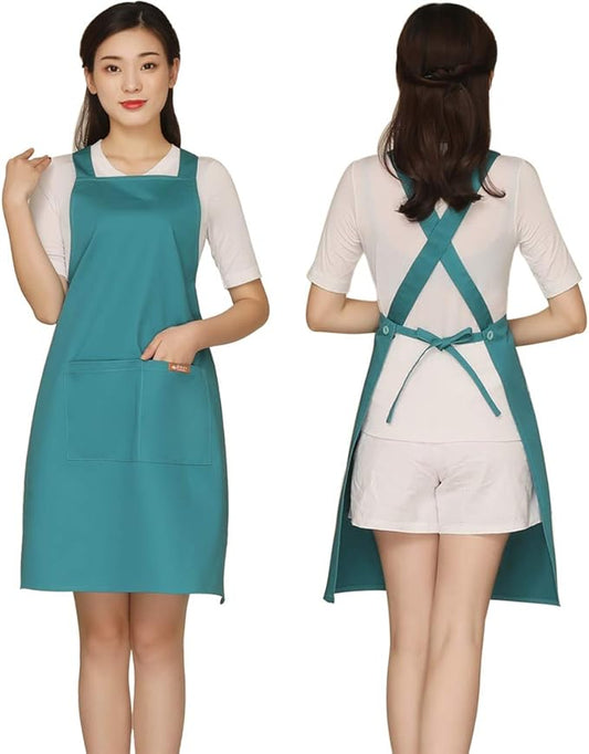 NEWGEM Adjustable Cross Back Bib Aprons with 2 Pockets Cotton for Women,Butcher,Hairstylist Fits for Grill,bbq,Paint Light Green