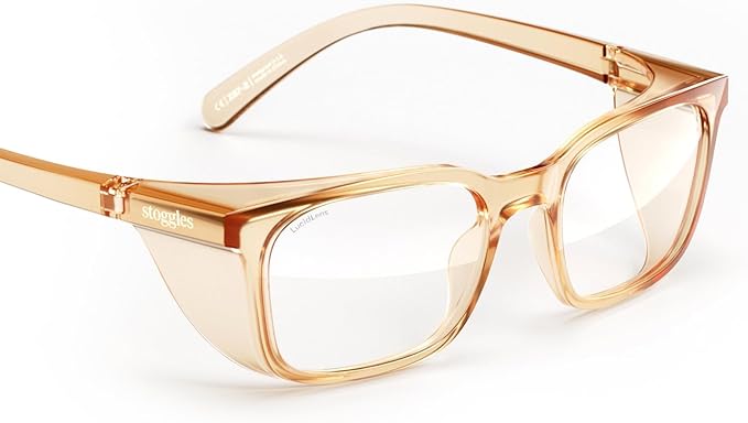 Stoggles Rectangle Z87.1 Certified Safety Glasses, Blue-Light, UV Blocking Lens, Top & Side Shield, Anti-Fog, Stylish Eyewear