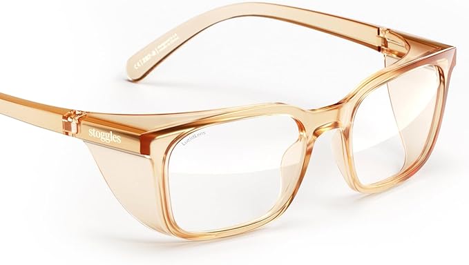 Stoggles Rectangle Z87.1 Certified Safety Glasses, Blue-Light, UV Blocking Lens, Top & Side Shield, Anti-Fog, Stylish Eyewear