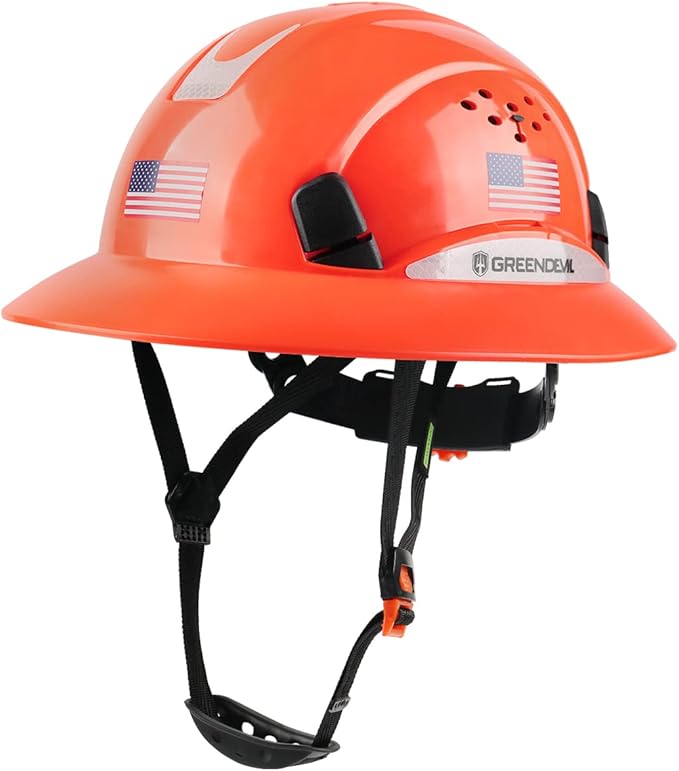 Full Brim Hard Hat Vented Construction Safety Helmet OSHA Approved Cascos De Construccion Work Hardhats with Cooling Towel for Men&Women 6 Point Adjustable Ratchet Suspension