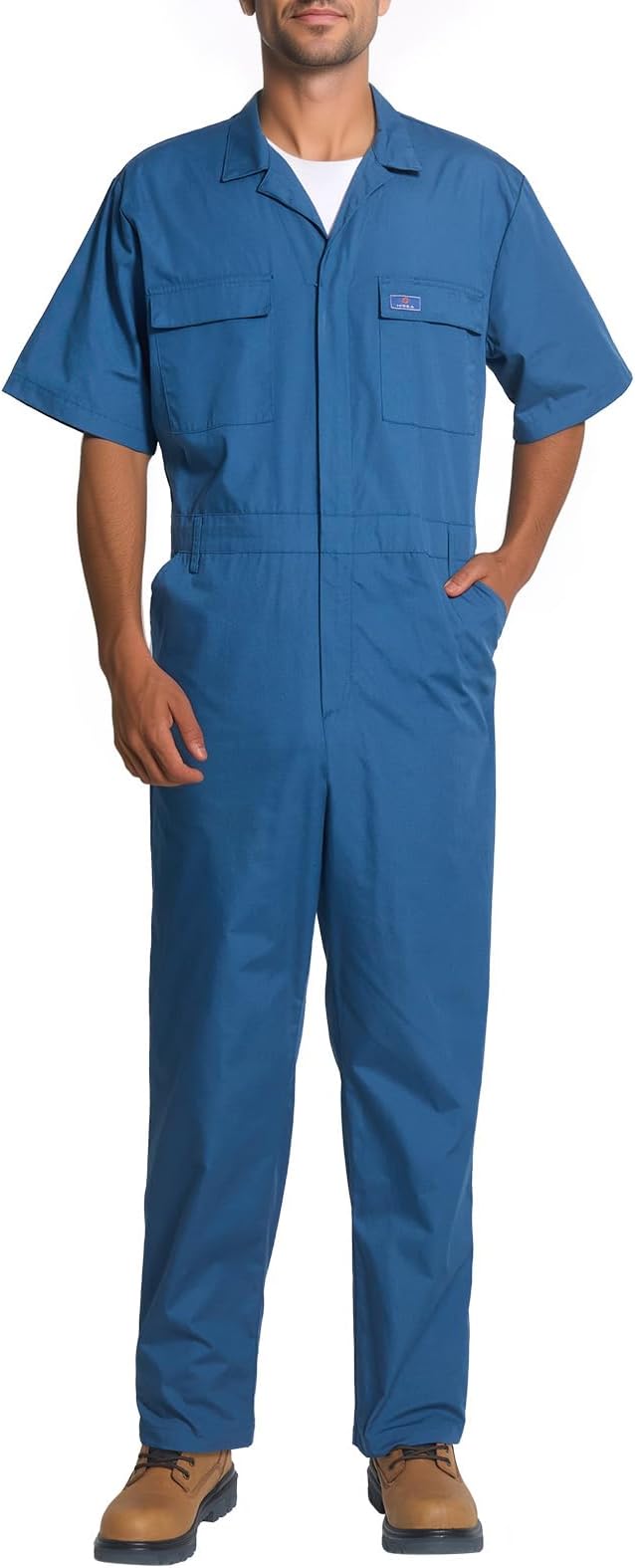 HISEA Men's Short Sleeve Zip Up Coverall, Twill Stain & Wrinkle Resistant Mens Work Coverall with Multi Pockets