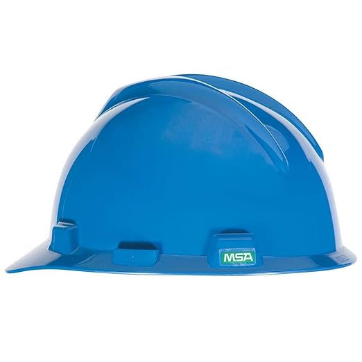 MSA 463943 V-Gard Cap Style Safety Hard Hat With Staz-on Pinlock Suspension | Polyethylene Shell, Superior Impact Protection, Self Adjusting Crown Straps - Standard Size in Blue