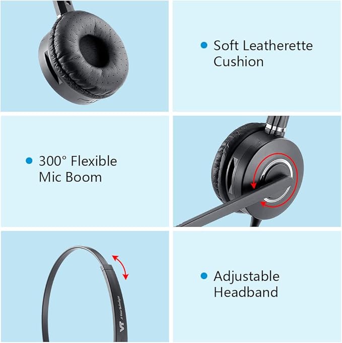 VT Telephone-Headset Microphone Noise-Cancelling Headphone QD - Quick Disconnect Call Center Headset with RJ09 Cables Compatible with Polycom,Yealink,Grandstream,Snom,Fanvil,Mitel Phones (Mono)