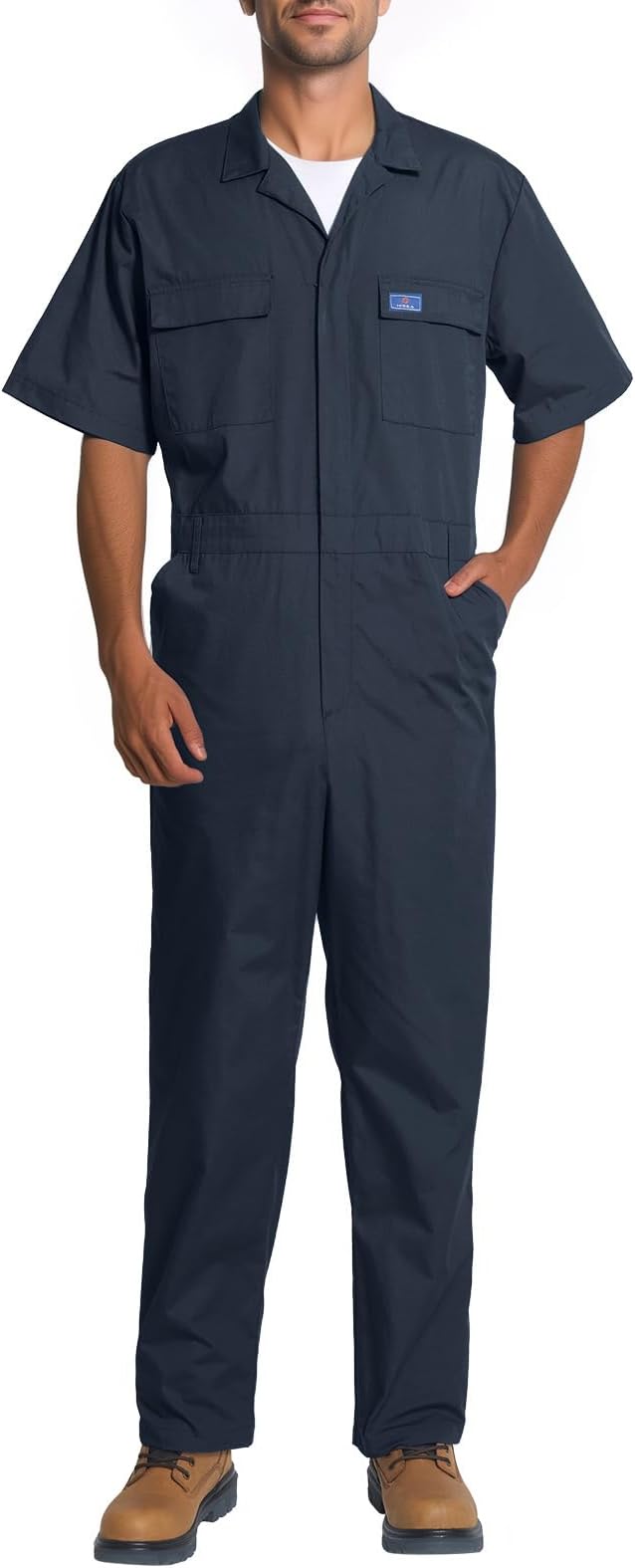 HISEA Men's Short Sleeve Zip Up Coverall, Twill Stain & Wrinkle Resistant Mens Work Coverall with Multi Pockets