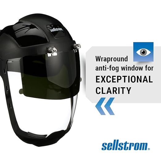 Sellstrom DP4 Face Shield - Lightweight Mask with High Impact Crown & Ratchet Headgear for Work, Grinding, Plasma/Flame Cutting - ANSI Z87.1 - Clear Anti Fog Polycarbonate Window - UV/IR Flip Up Visor