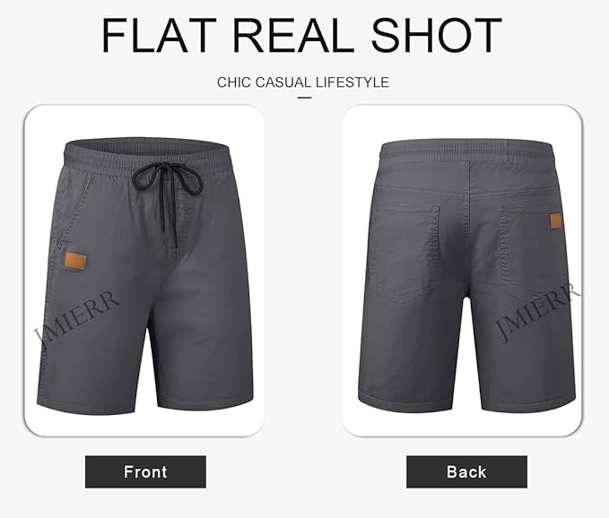JMIERR Mens Casual Shorts - Cotton Drawstring Summer Beach Stretch Twill Chino Golf Shorts
