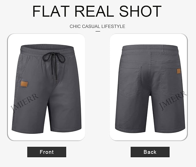 JMIERR Mens Casual Shorts - Cotton Drawstring Summer Beach Stretch Twill Chino Golf Shorts