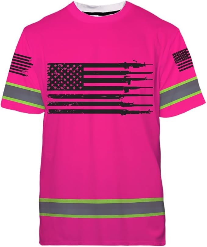 Maddly High Visibility US Flag Collection Safety Workwear Custom Name for Workers, Runners, Truckers, Patriotic