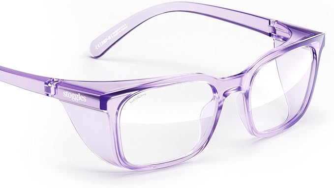 Stoggles Rectangle Z87.1 Certified Safety Glasses, Blue-Light, UV Blocking Lens, Top & Side Shield, Anti-Fog, Stylish Eyewear