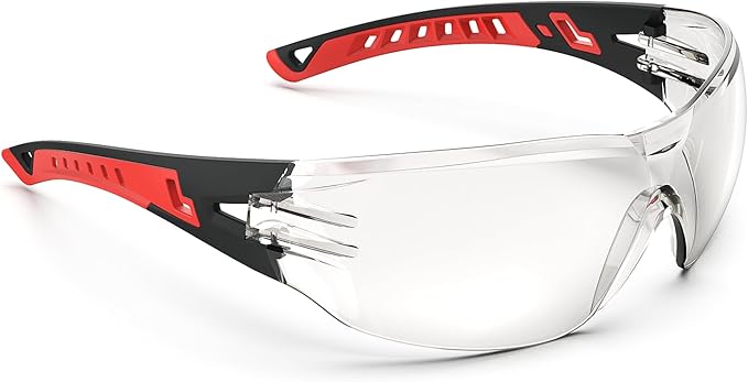 Safety Glasses with Clear Wraparound Lenses and Vented Frame