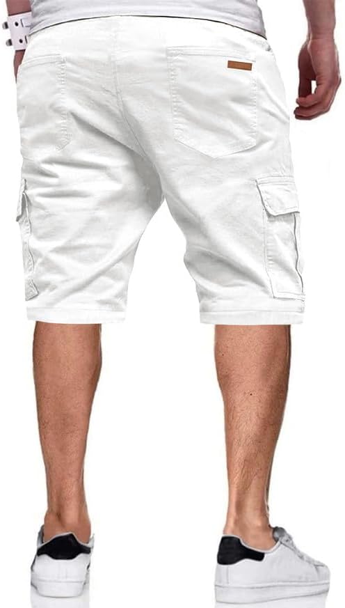JMIERR Mens Casual Twill Cargo Shorts Cotton Drawstring Classic Cargo Stretch Short with 6 Pockets