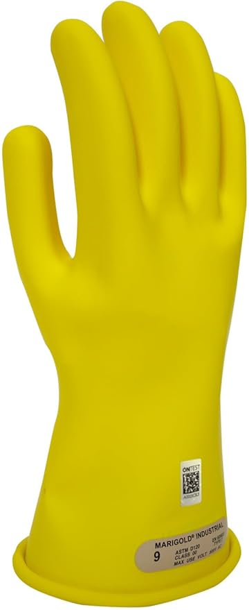 Enespro Class 00 Yellow Rubber Voltage Insulating Gloves, Max. Use Voltage 500V AC/750V DC, GC00Y08
