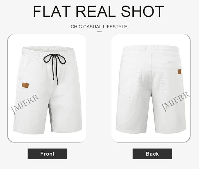 JMIERR Mens Casual Shorts - Cotton Drawstring Summer Beach Stretch Twill Chino Golf Shorts