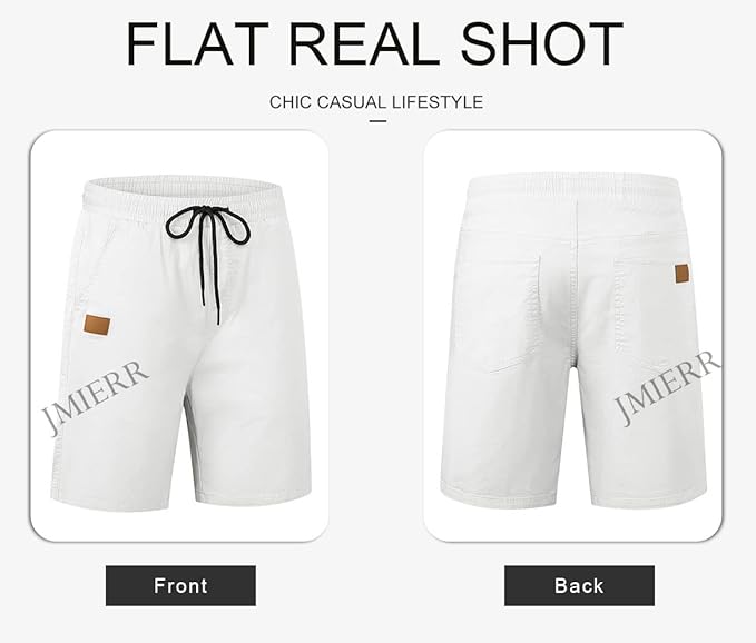 JMIERR Mens Casual Shorts - Cotton Drawstring Summer Beach Stretch Twill Chino Golf Shorts