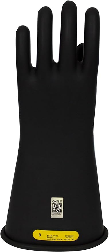 Enespro Class 2 Black Rubber Voltage Insulating Gloves, Max. Use Voltage 17000V AC/25500V DC, GC2B12