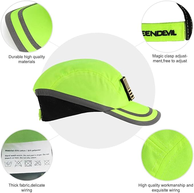 Safety Bump Cap Navy Blue/Lime Classic Baseball Hat Style Lightweight and Breathable Head Protection Cap Comfortable Hard Hat for Adults Men Women