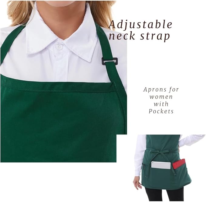 Short Cotton Aprons for Women with 3 Pockets, Chef Apron for Unisex,Waitress Apron for Kitchen Cooking Restaurant BBQ