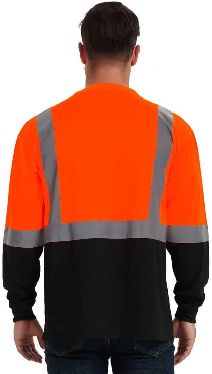 ProtectX High Visibility Long Sleeve Shirts Reflective Hi Vis Safety Shirt for Men Women Class 2-3 Construction Shirt 1 Pack