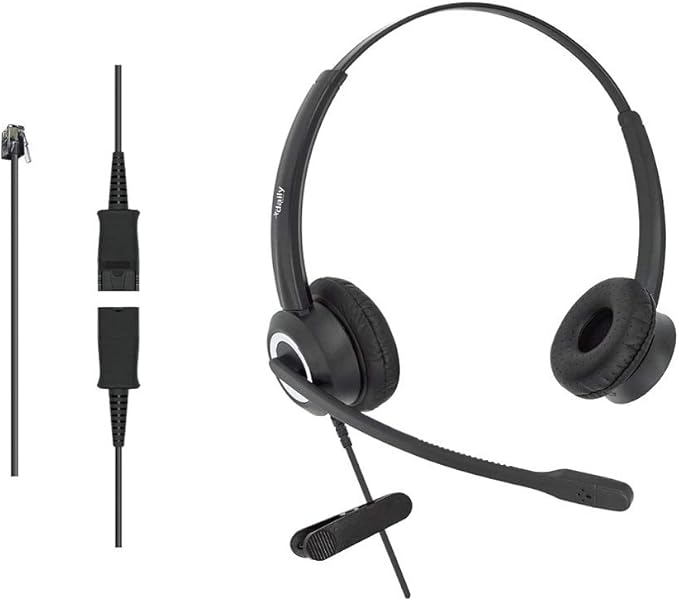 Office Phone Headset HD Voice for Aastra Allworx AltiGen Digium IPitomy Telephones, RJ9 & 3.5mm Adapter Cable (Binaural)
