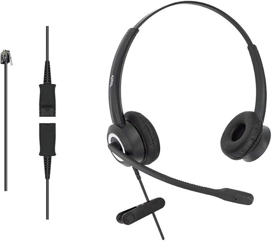 Office Phone Headset HD Voice for Aastra Allworx AltiGen Digium IPitomy Telephones, RJ9 & 3.5mm Adapter Cable (Binaural)