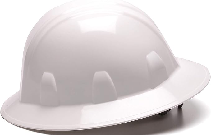 Pyramex HP24110 Full Brim Hard Hat 4-Point Ratchet Suspension, White (12-Pack)