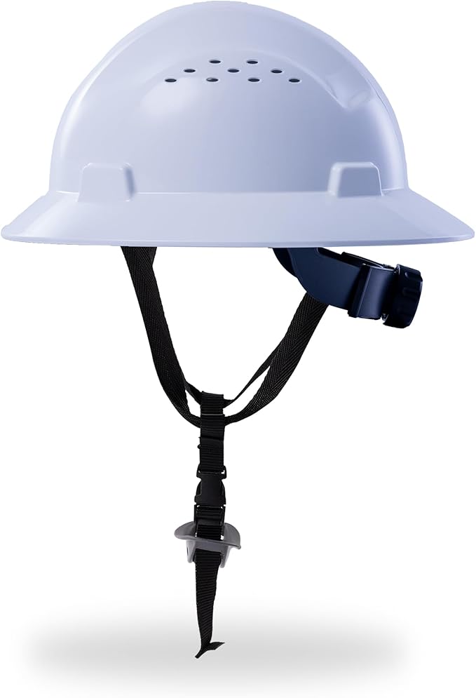 White Full Brim Hard Hat, OSHA Approved Construction Helmets for Men, 4-Point Adjustable Suspension, ANSI Z89.1