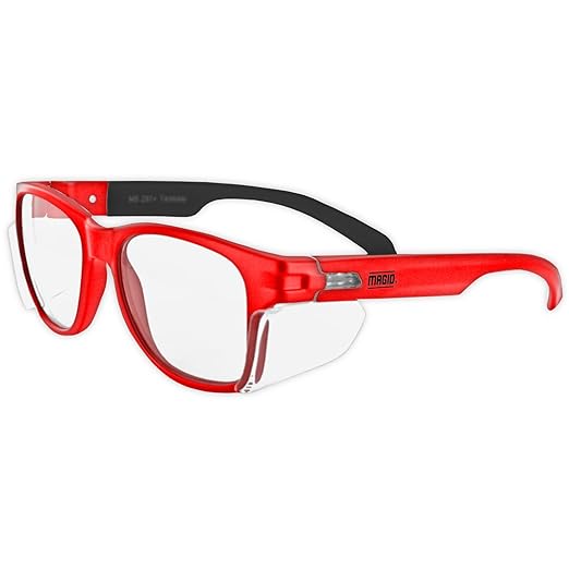 MAGID Y50 Series Performance Anti-Fog Polycarbonate Safety Glasses with Side Shields, 24 Pairs, Clear Lens | Red Frame, Y50RDAFC
