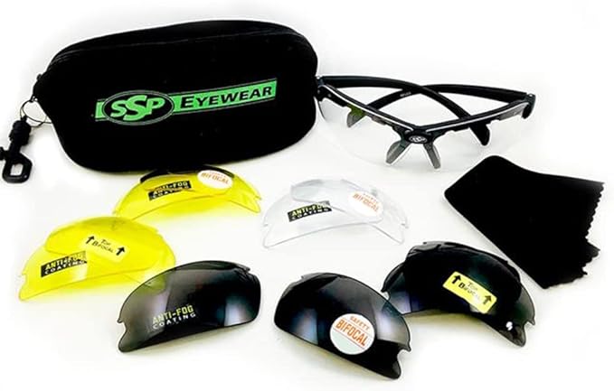 SSP Eyewear Top Focal Ultra Tactical Safety Glasses Kit, 6 HD A-Eye NVR/fog Upper and Bottom Bifocal Lenses, 2.50 Magnifaction