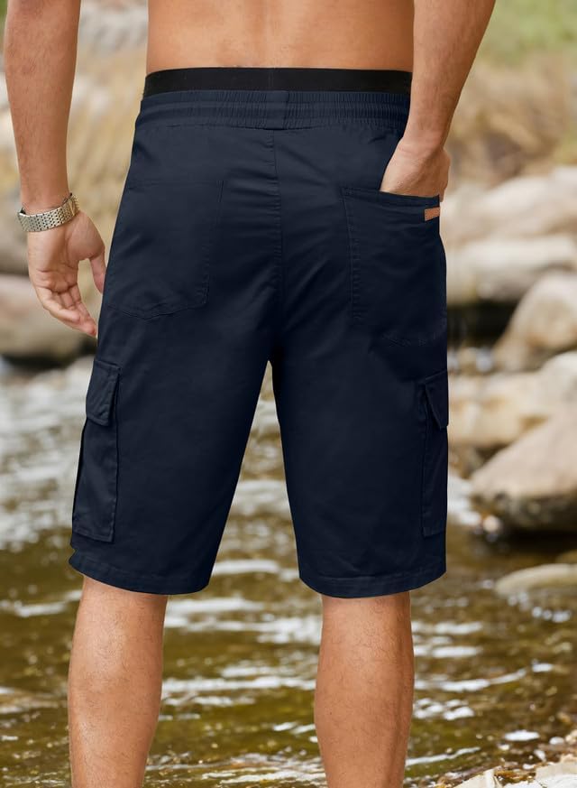 JMIERR Mens Casual Twill Cargo Shorts Cotton Drawstring Classic Cargo Stretch Short with 6 Pockets