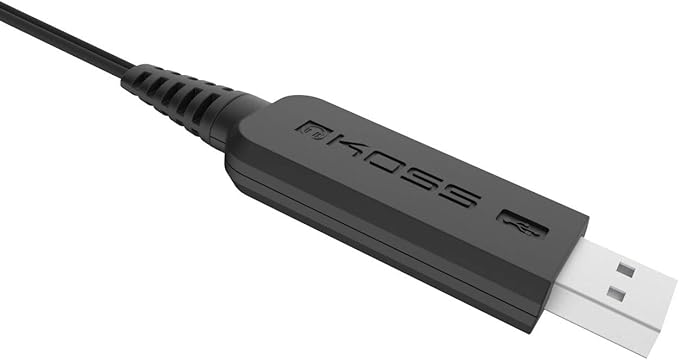 Koss CS300-USB Double-Sided On-Ear Communication Headset, Noise Cancelling Electret Microphone, Flexible Microphone Arm, Wired with USB Plug, Black