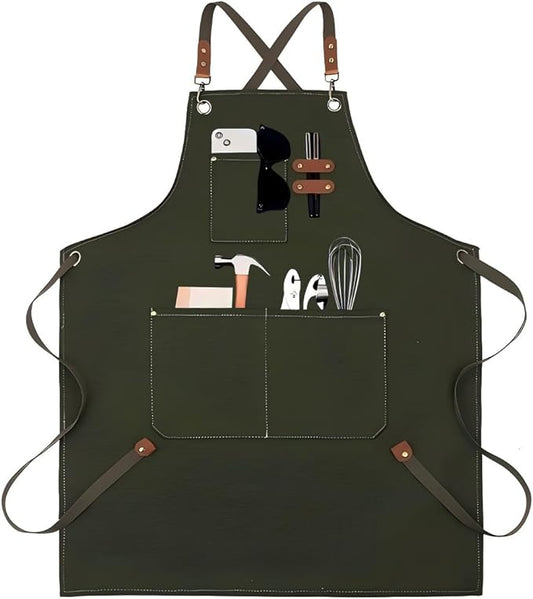 EUDOLAH Chef Aprons for Women Men with Large Pockets Cooking Aprons Canvas Cross Back Water Repellent Work Apron