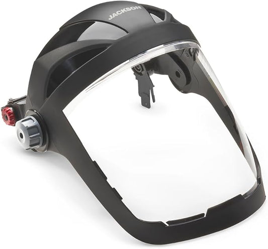 Jackson Safety QUAD 500 Face Shield - Anti-Fog Window with Chin Guard - ANSI Z87.1 & OSHA - (Multiple Styles & Headgears)
