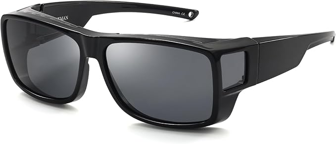 CAXMAN Fit Over Glasses Sunglasses Polarized Wrap Around Sunglasses with Side Window Shields for Full Protection