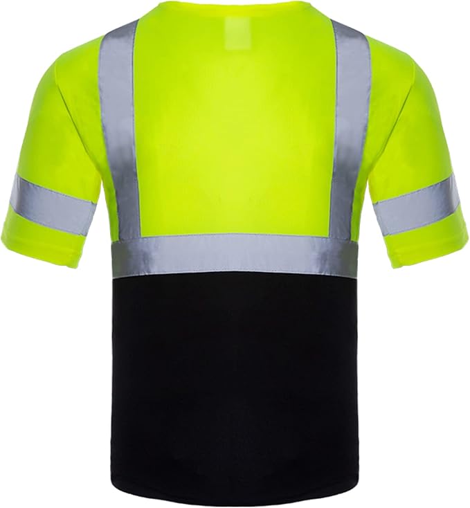 VENDACE Men's High Vis Class 3 Safety T Shirt ANSI Reflective Work Short Sleeve Shirt with Black Bottom(Yellow,3XL)